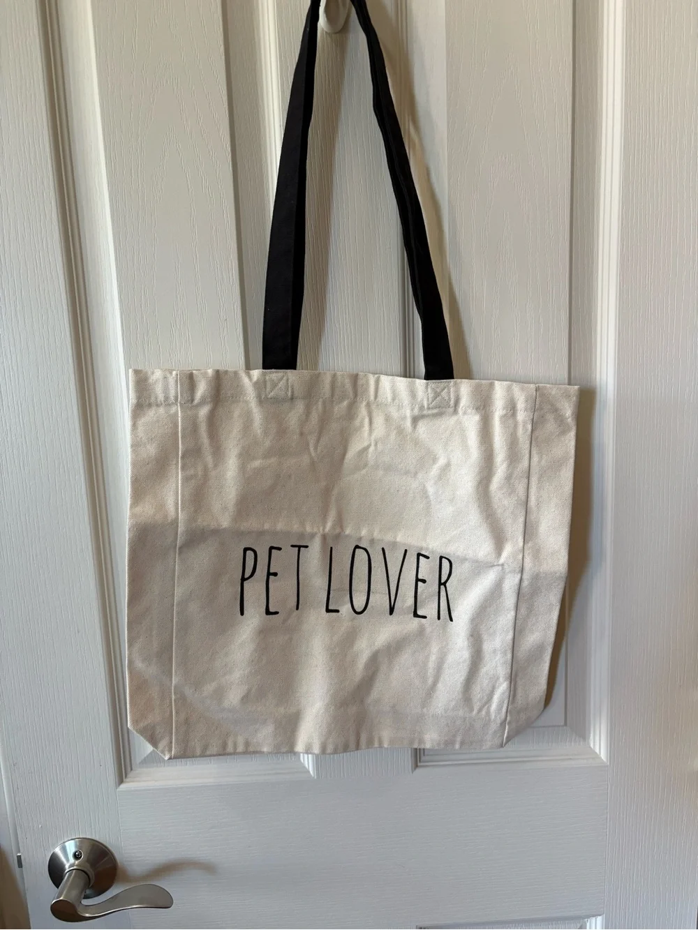Pet Lover Cream Tote Bag with Black Handles